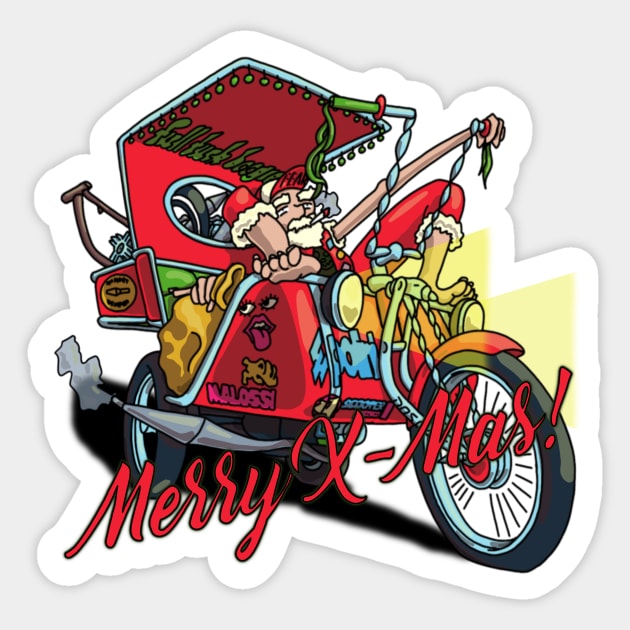 Moped Santa Sticker by FullTuckBoogie